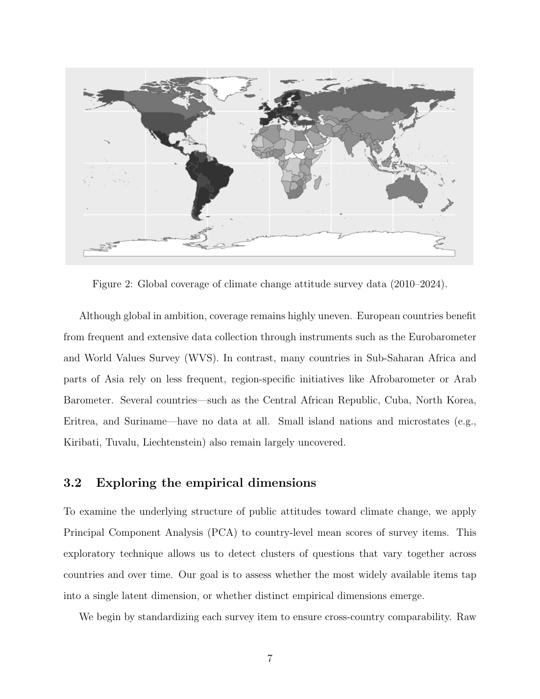 Figure 2: Global coverage of climate change attitude survey data