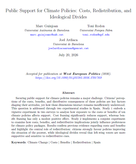 Cover of "Public Support for Climate Policies: Costs, Redistribution, and Ideological Divides"